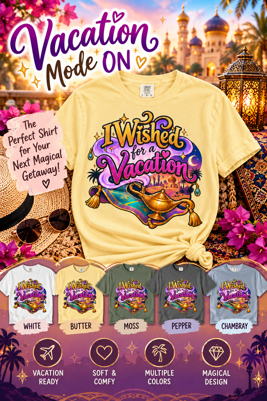 I Wished for a Vacation Shirt , Magical Vacation Tee,Fairytale Travel Shirt,Magic Lamp Inspired Comfort Colors® Tee