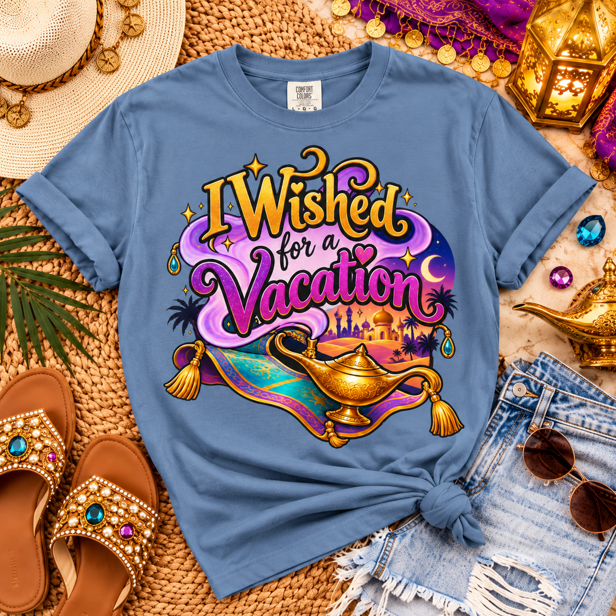 I Wished for a Vacation Shirt , Magical Vacation Tee,Fairytale Travel Shirt,Magic Lamp Inspired Comfort Colors® Tee