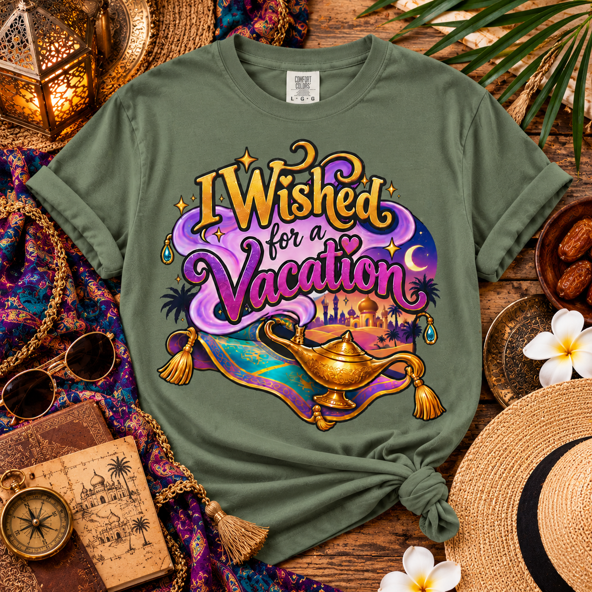 I Wished for a Vacation Shirt , Magical Vacation Tee,Fairytale Travel Shirt,Magic Lamp Inspired Comfort Colors® Tee
