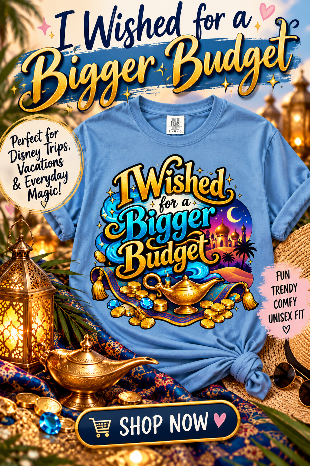 I Wished for a Bigger Budget Shirt, Funny Magical Vacation Tee, Couples Travel Shirt, Comfort Colors® Vacation Tee