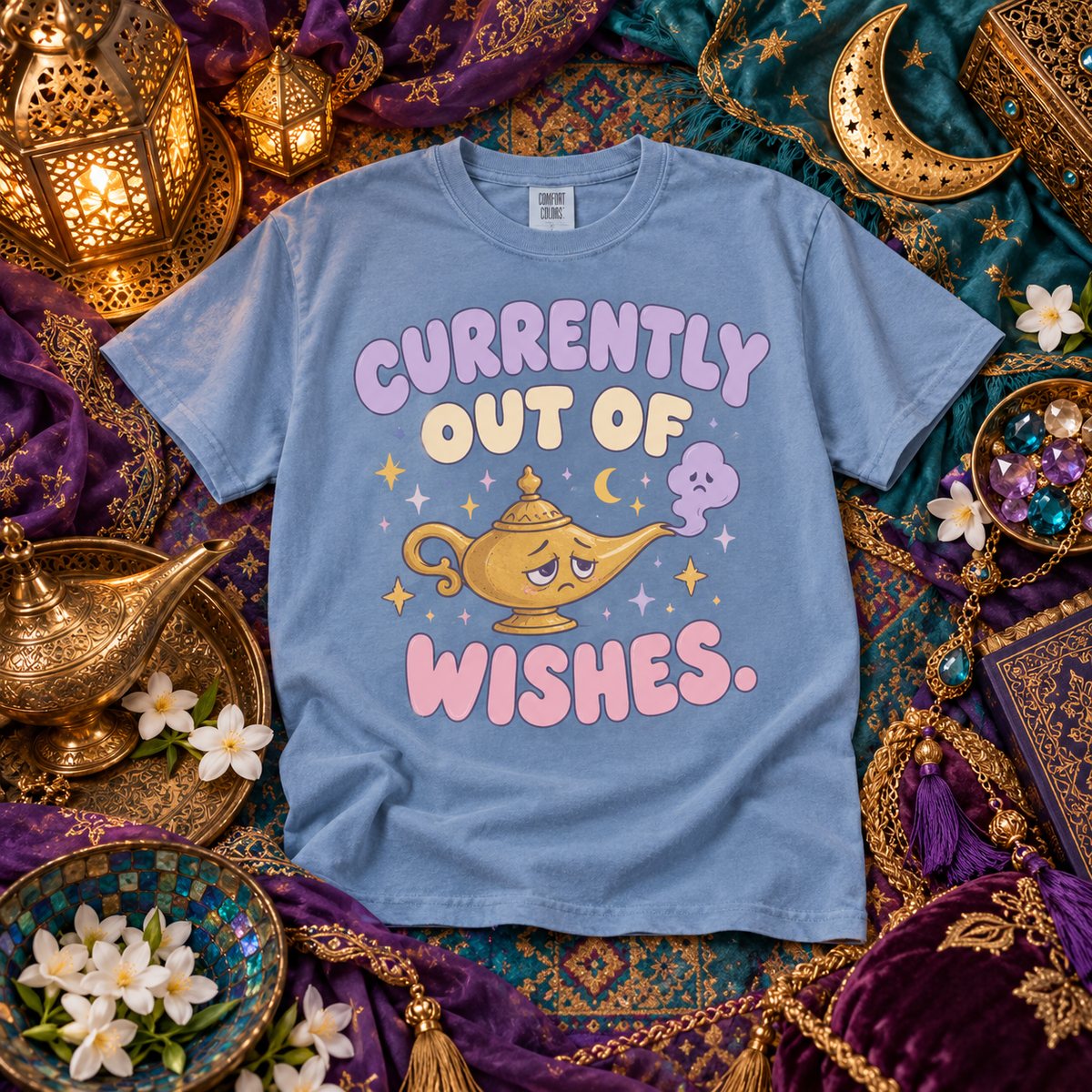 Currently Out of Wishes Shirt, Magic Lamp Tee, Funny Fantasy Shirt, Fairytale Lover Gift, Retro Kawaii Graphic Tee, Magical Vacation Shirt