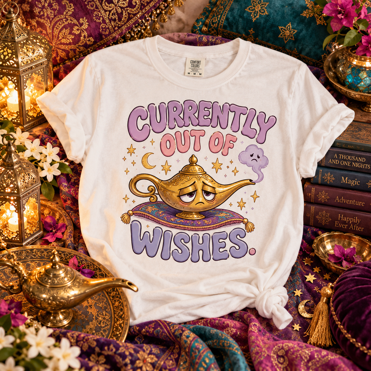 Currently Out of Wishes Shirt, Magic Lamp Tee, Funny Fantasy Shirt, Fairytale Lover Gift, Retro Kawaii Graphic Tee, Magical Vacation Shirt