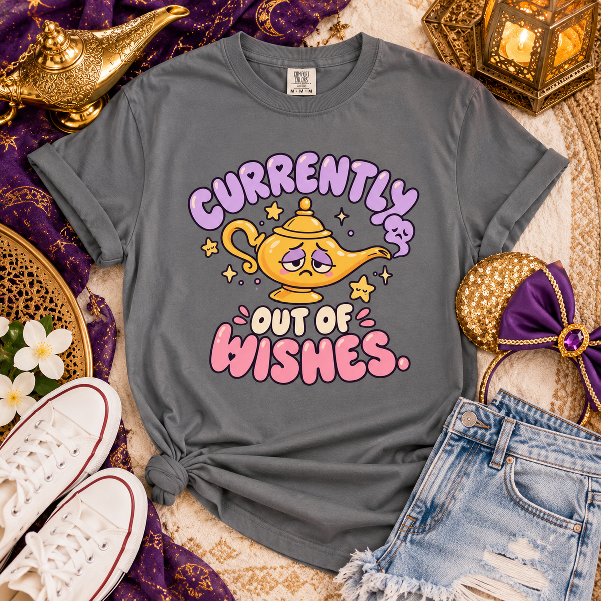 Currently Out of Wishes Shirt, Magic Lamp Tee, Funny Fantasy Shirt, Fairytale Lover Gift, Retro Kawaii Graphic Tee, Magical Vacation Shirt