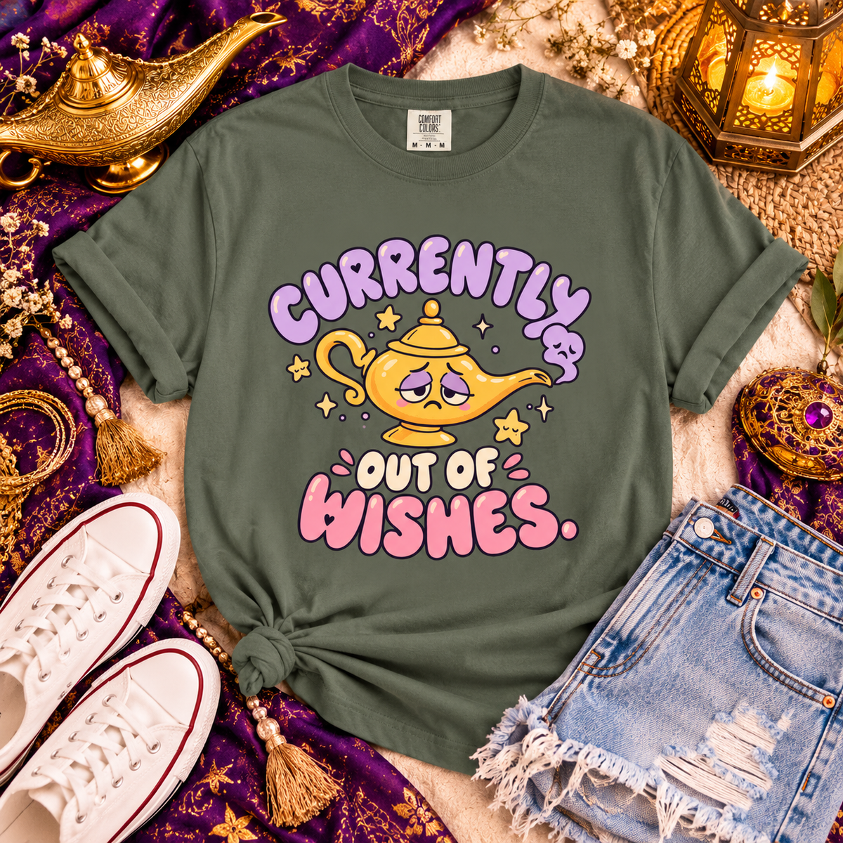 Currently Out of Wishes Shirt, Magic Lamp Tee, Funny Fantasy Shirt, Fairytale Lover Gift, Retro Kawaii Graphic Tee, Magical Vacation Shirt
