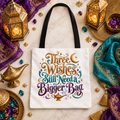 Aladdin Inspired Tote Bag, Three Wishes Bigger Bag, Fairy Tale Lover Gift, Arabian Nights Tote, Bookish Magic Bag