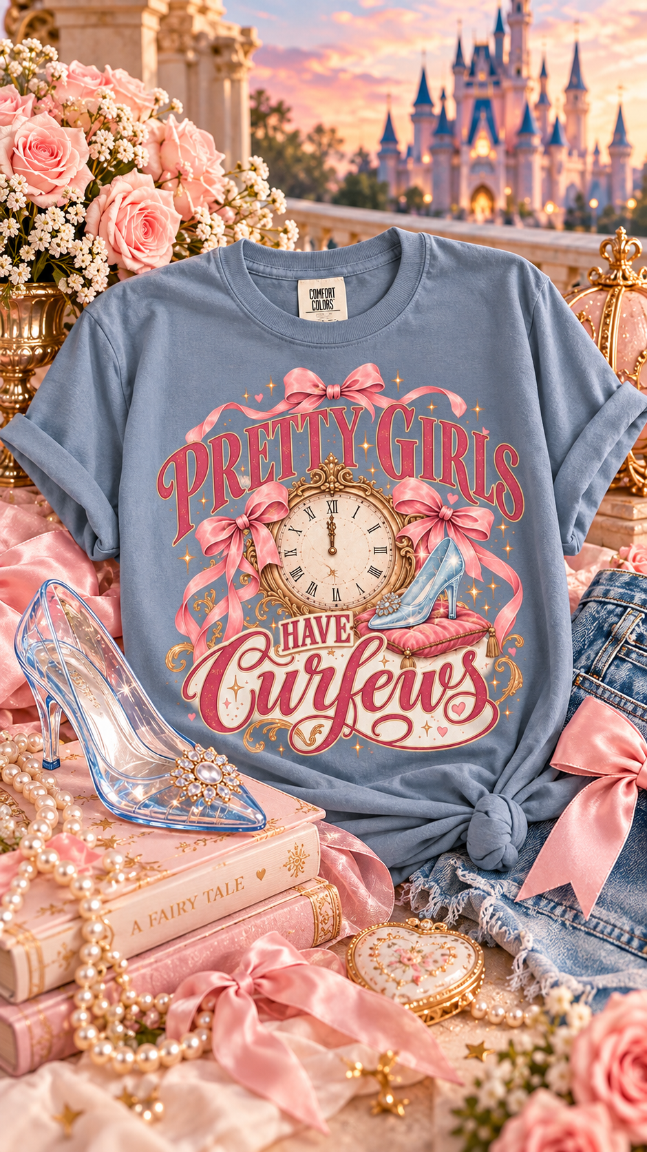 Pretty Girls Have Curfews Tee, Glass Slipper Shirt, Midnight Clock Graphic Tee, Princess Lover Gift, Fairytale Princess Shirt