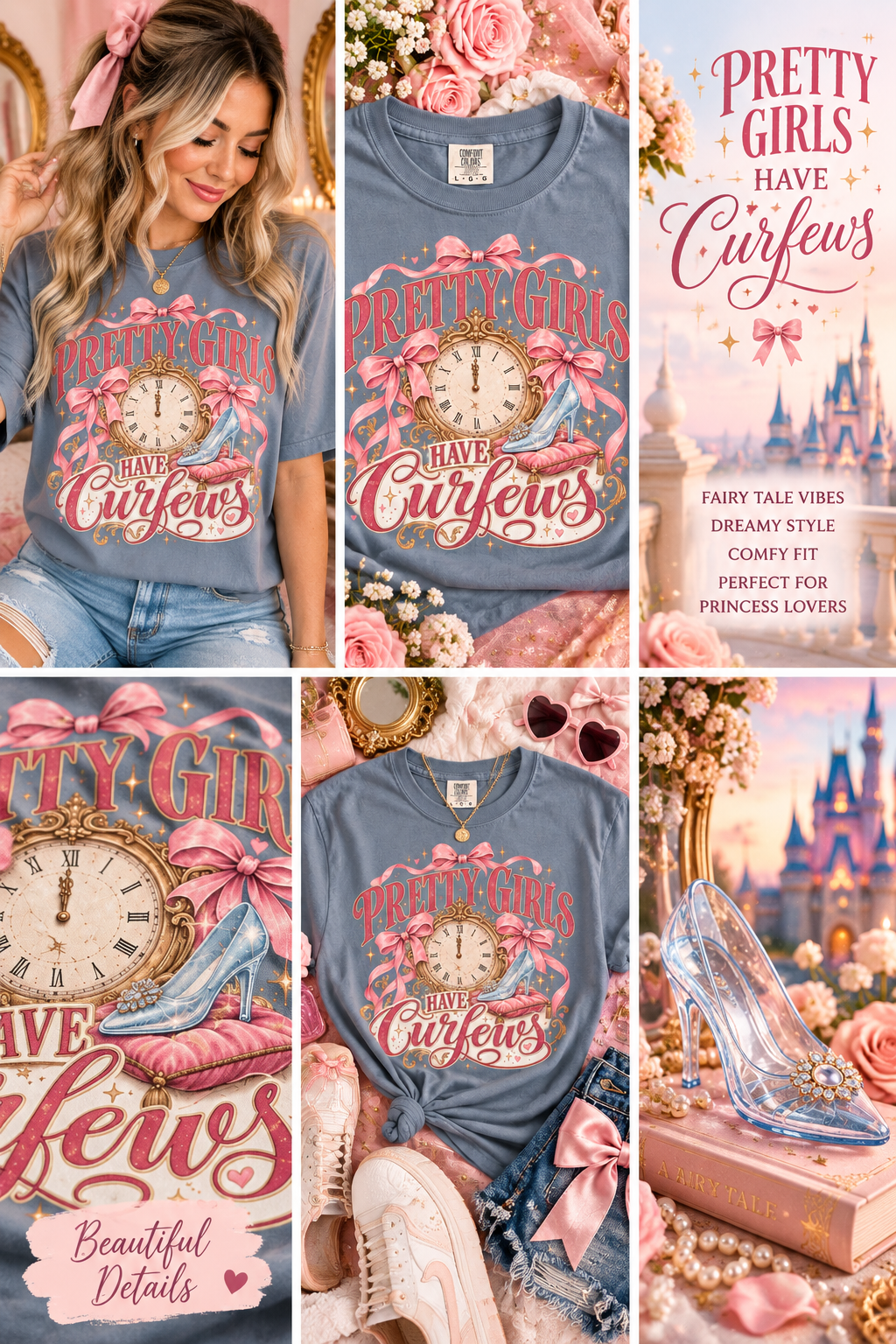 Pretty Girls Have Curfews Tee, Glass Slipper Shirt, Midnight Clock Graphic Tee, Princess Lover Gift, Fairytale Princess Shirt