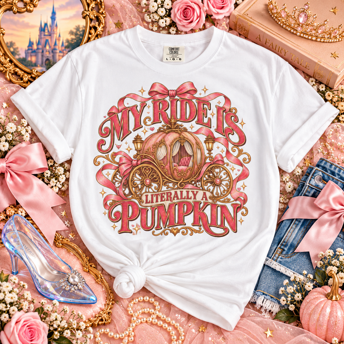 My Ride Is Literally a Pumpkin, Glass Slipper Graphic Shirt, Princess Lover Gift. Pumpkin Carriage Shirt, Fairytale Princess Tee