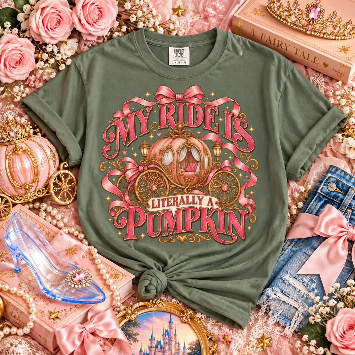 My Ride Is Literally a Pumpkin, Glass Slipper Graphic Shirt, Princess Lover Gift. Pumpkin Carriage Shirt, Fairytale Princess Tee