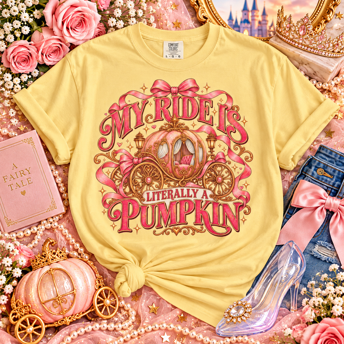 My Ride Is Literally a Pumpkin, Glass Slipper Graphic Shirt, Princess Lover Gift. Pumpkin Carriage Shirt, Fairytale Princess Tee