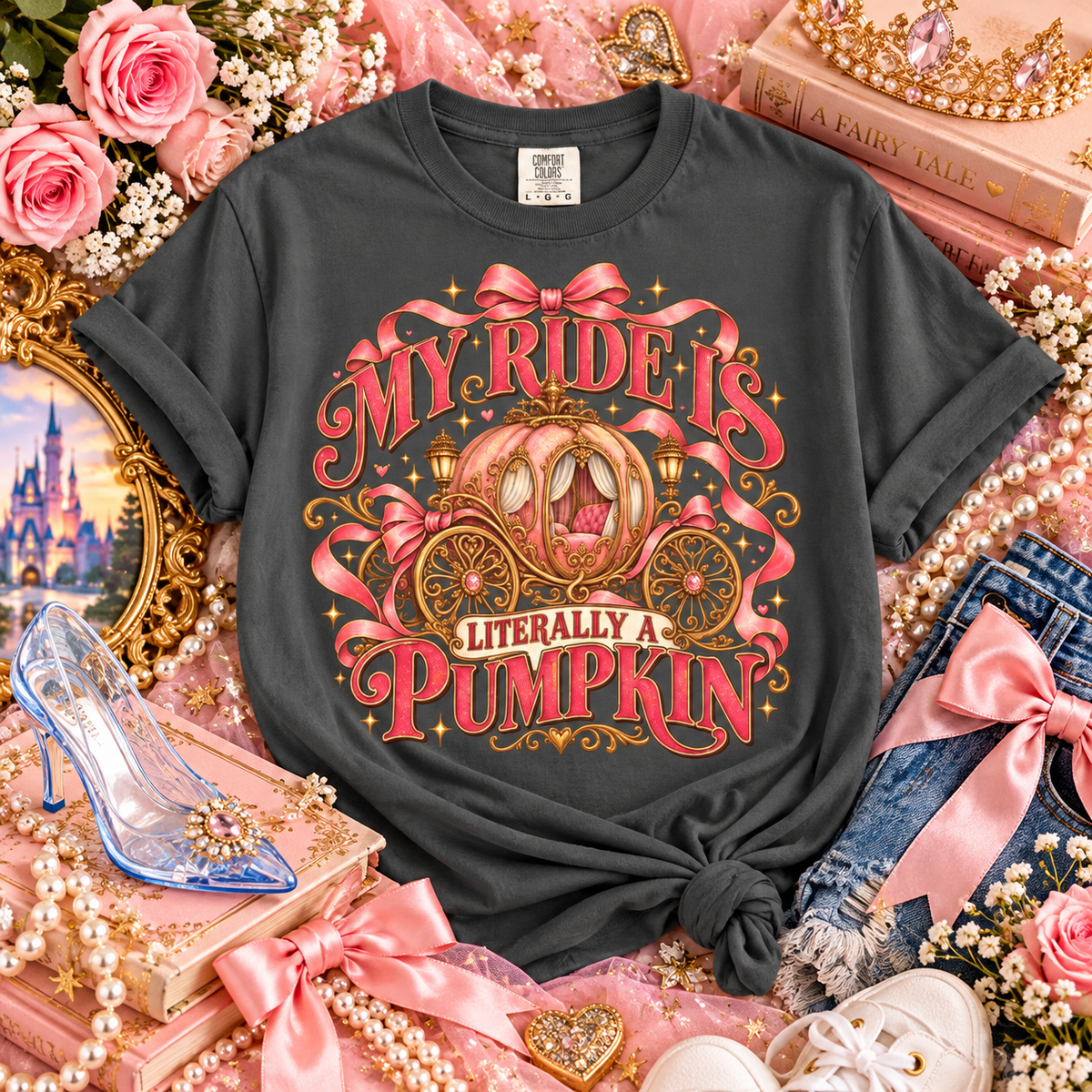 My Ride Is Literally a Pumpkin, Glass Slipper Graphic Shirt, Princess Lover Gift. Pumpkin Carriage Shirt, Fairytale Princess Tee