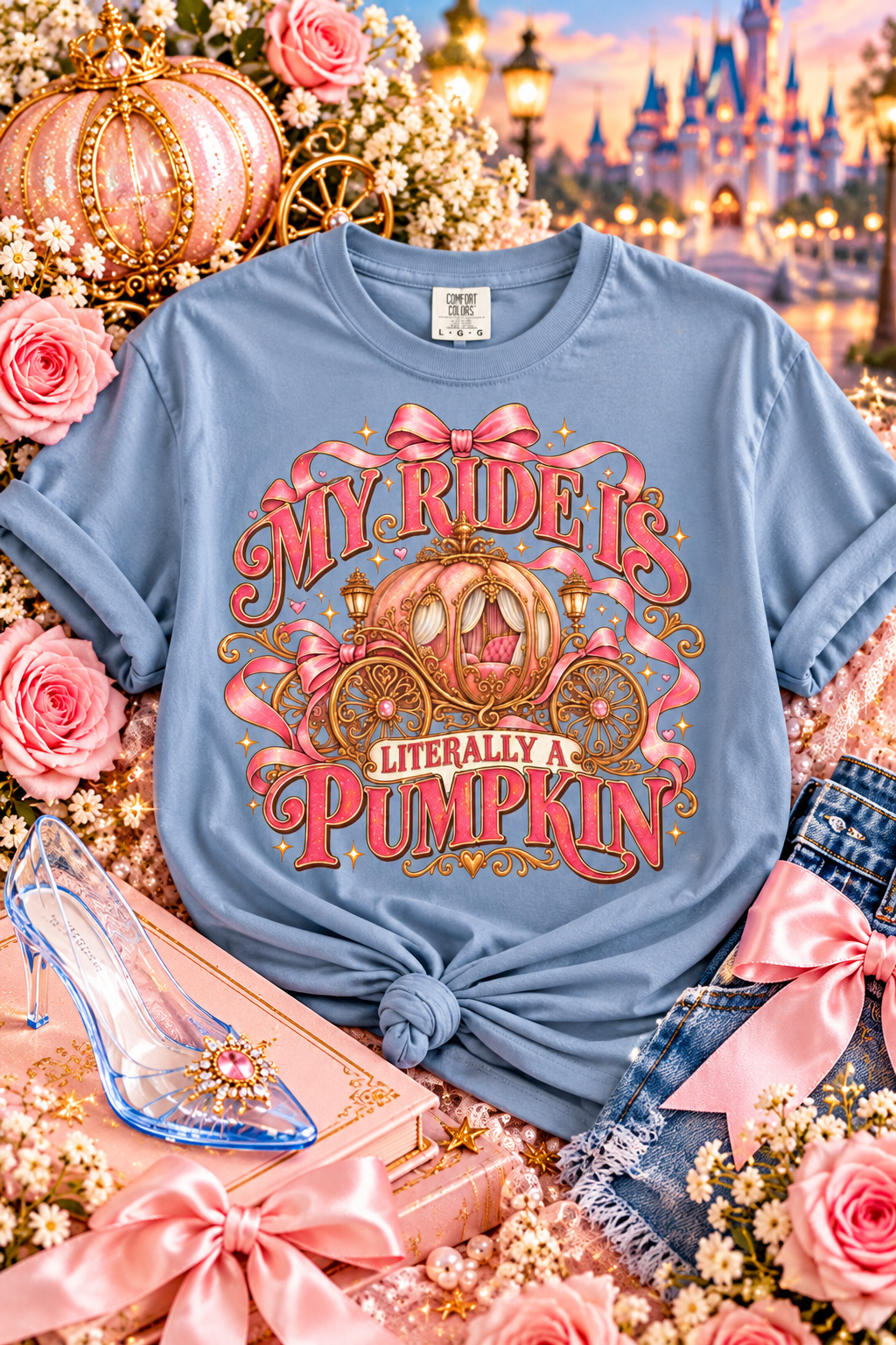 My Ride Is Literally a Pumpkin, Glass Slipper Graphic Shirt, Princess Lover Gift. Pumpkin Carriage Shirt, Fairytale Princess Tee