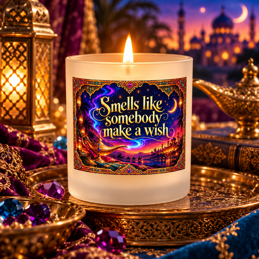 Smells Like Somebody Made a Wish Aladdin Fairytale 8 oz Candle with Bamboo Lid