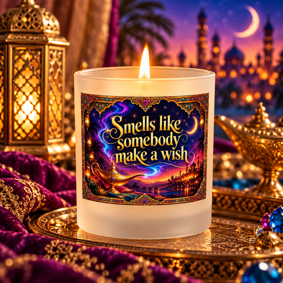 Smells Like Somebody Made a Wish Aladdin Fairytale 8 oz Candle with Bamboo Lid