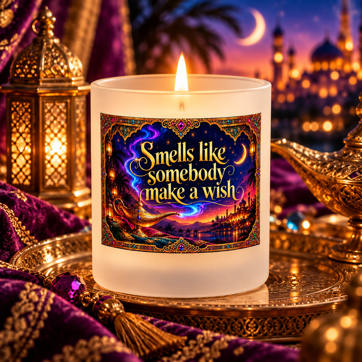 Smells Like Somebody Made a Wish Aladdin Fairytale 8 oz Candle with Bamboo Lid