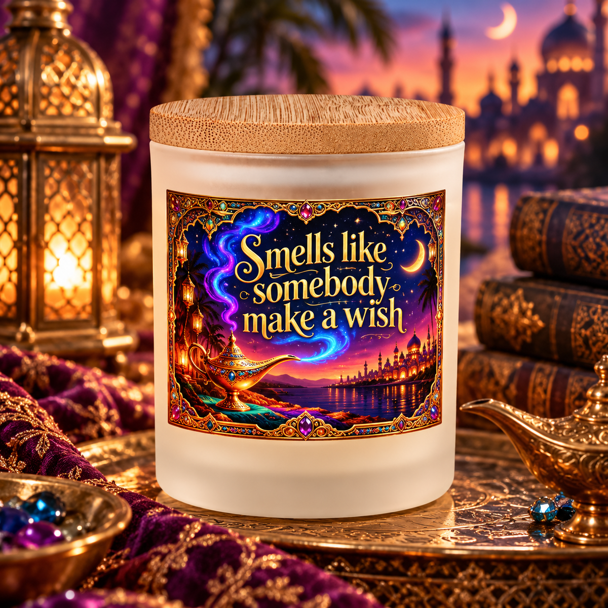 Smells Like Somebody Made a Wish Aladdin Fairytale 8 oz Candle with Bamboo Lid