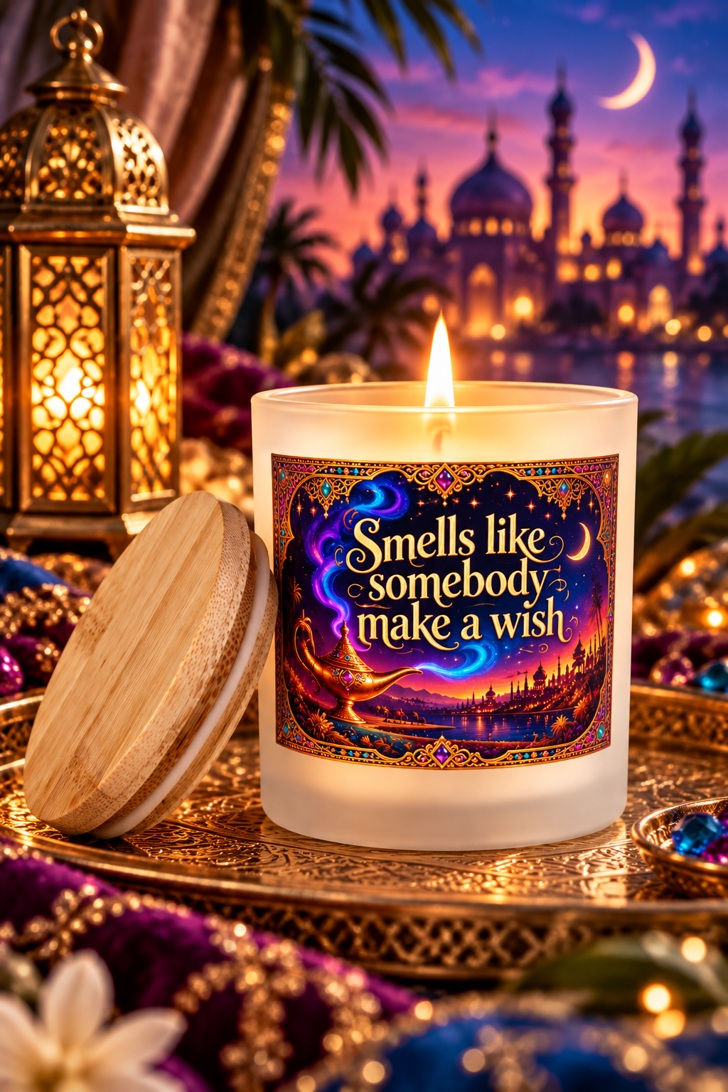 Smells Like Somebody Made a Wish Aladdin Fairytale 8 oz Candle with Bamboo Lid