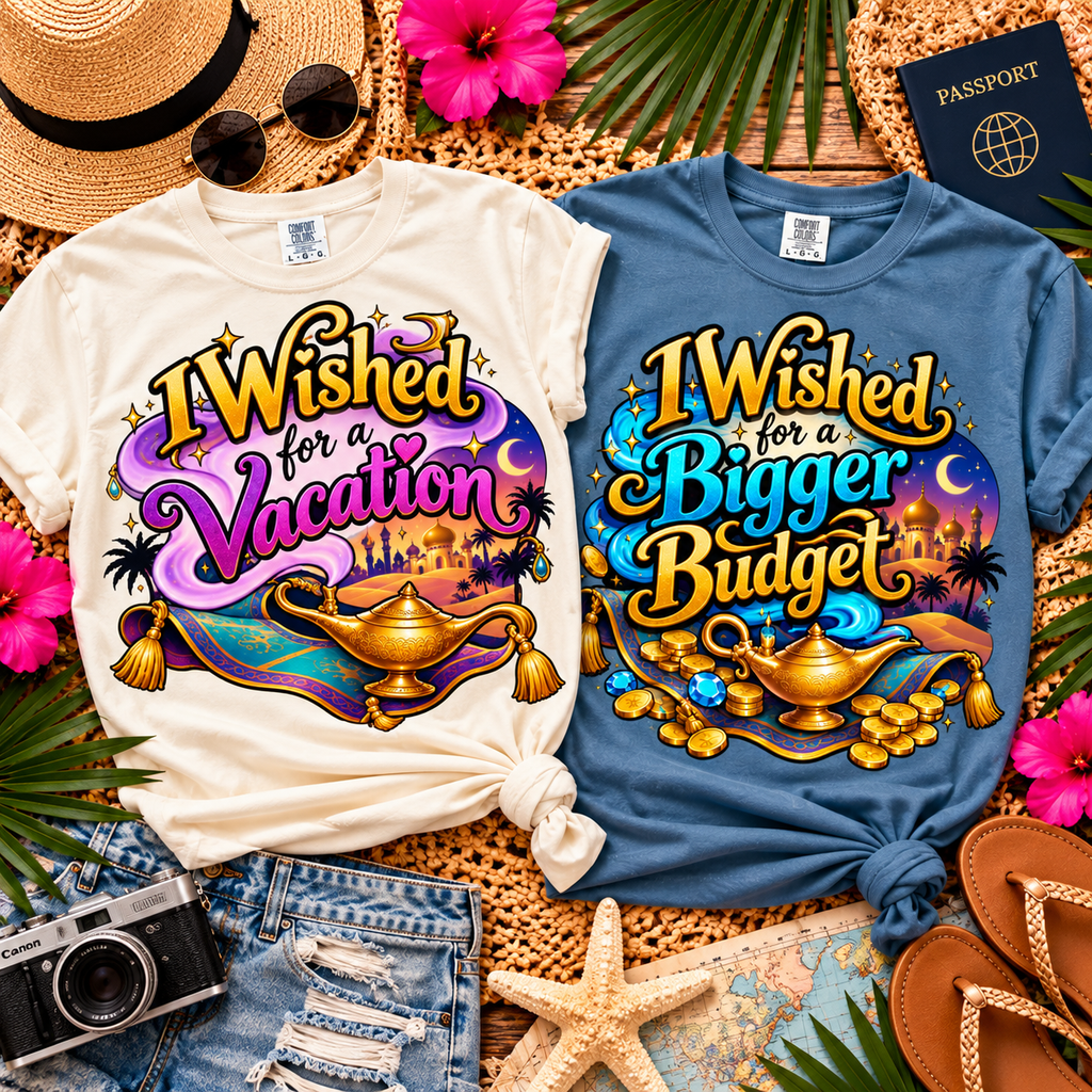 I Wished Aladdin Vacation Couples T-shirt Bundle,   Magical Travel Couple Shirt Set